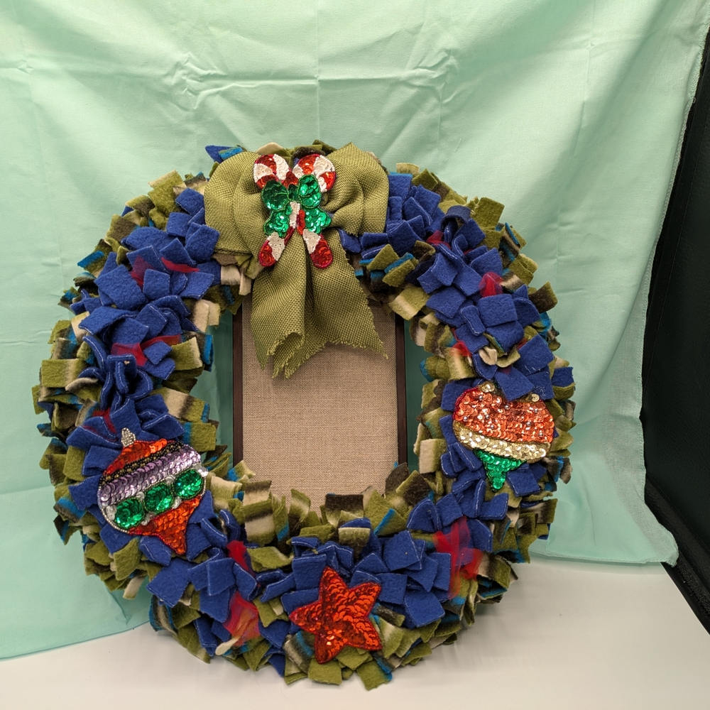Christmas Multicolor Wreath with Bow and Ornaments Felt And Sequence